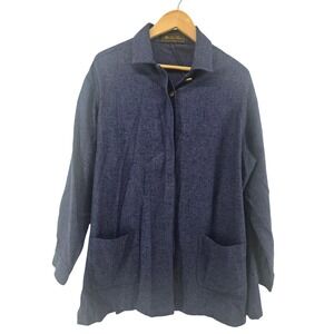 Loro Piana Button Up Tunic Womens 44 Blue Cashmere Silk Blend Collared Italy *